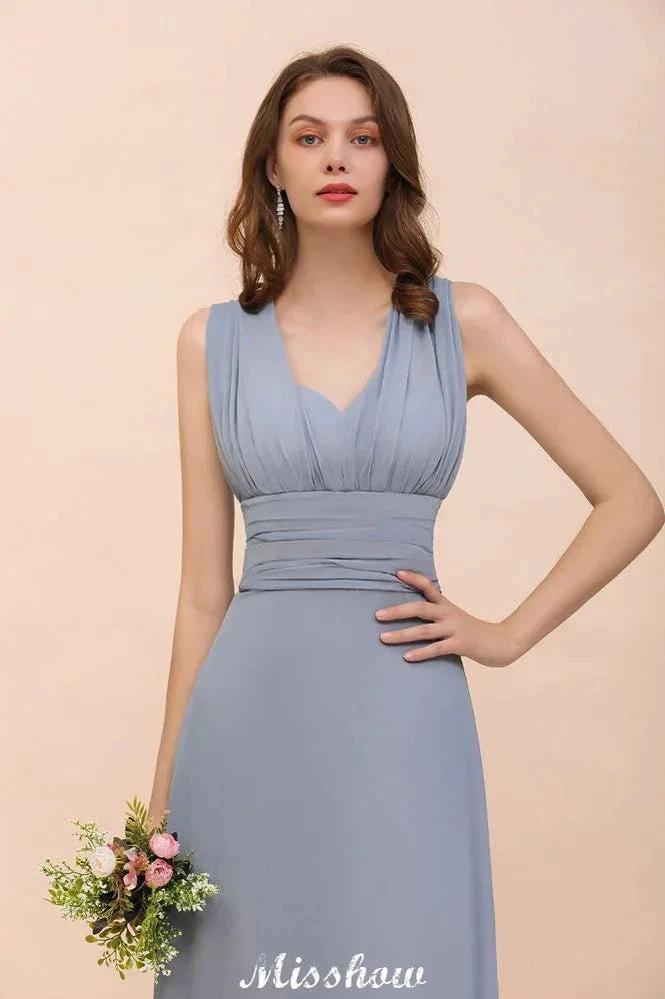 Sleeveless A-line Bridesmaid Dress Floor-Length Formal Dress by misshow.com