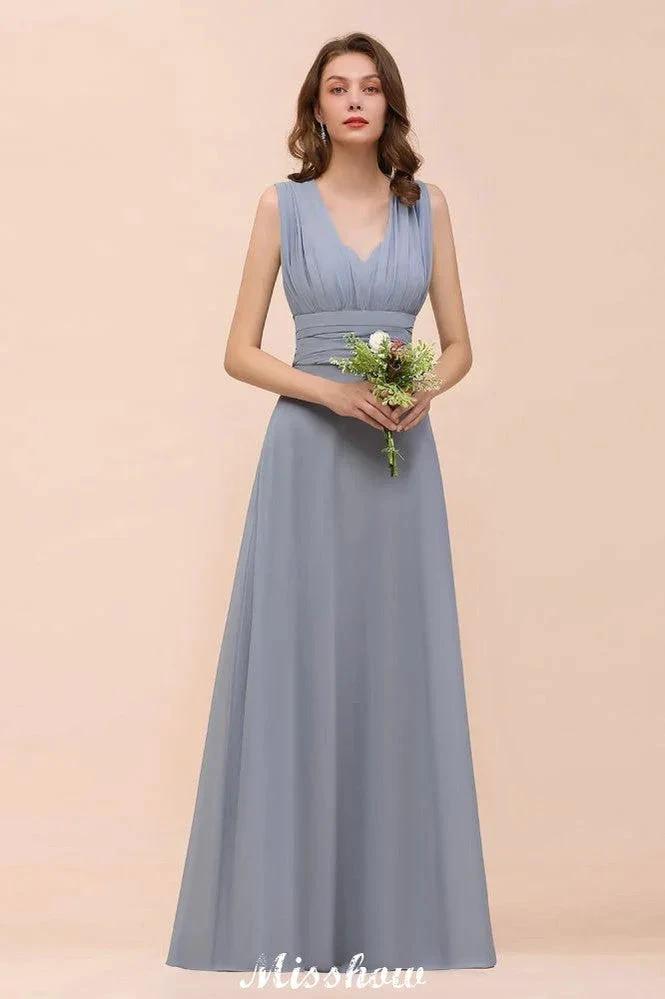 Sleeveless A-line Bridesmaid Dress Floor-Length Formal Dress by misshow.com