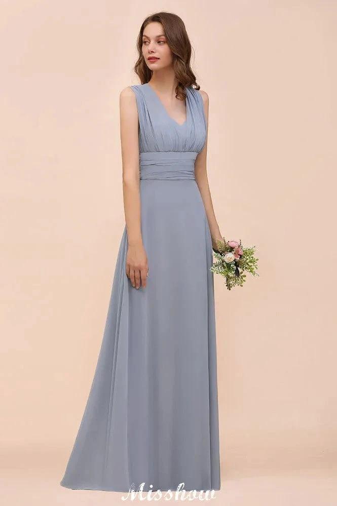 Sleeveless A-line Bridesmaid Dress Floor-Length Formal Dress by misshow.com