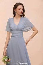 Sleeveless A-line Bridesmaid Dress Floor-Length Formal Dress by misshow.com