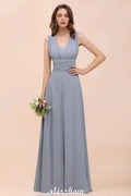 Sleeveless A-line Bridesmaid Dress Floor-Length Formal Dress by misshow.com