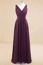 Sleeveless A-line Chiffon Bridesmaid Dress Floor-Length V-Neck Party Gown by misshow.com