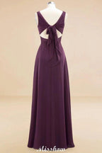 Sleeveless A-line Chiffon Bridesmaid Dress Floor-Length V-Neck Party Gown by misshow.com