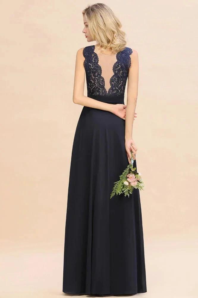 Sleeveless A-line Evening Maxi Gown Lace Appliques Floor Length Bridesmaid Dress Formal Party Gown by misshow.com