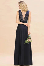 Sleeveless A-line Evening Maxi Gown Lace Appliques Floor Length Bridesmaid Dress Formal Party Gown by misshow.com