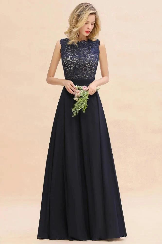 Sleeveless A-line Evening Maxi Gown Lace Appliques Floor Length Bridesmaid Dress Formal Party Gown by misshow.com