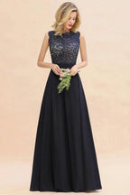 Sleeveless A-line Evening Maxi Gown Lace Appliques Floor Length Bridesmaid Dress Formal Party Gown by misshow.com