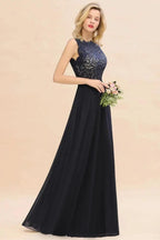 Sleeveless A-line Evening Maxi Gown Lace Appliques Floor Length Bridesmaid Dress Formal Party Gown by misshow.com