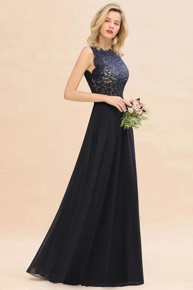Sleeveless A-line Evening Maxi Gown Lace Appliques Floor Length Bridesmaid Dress Formal Party Gown by misshow.com