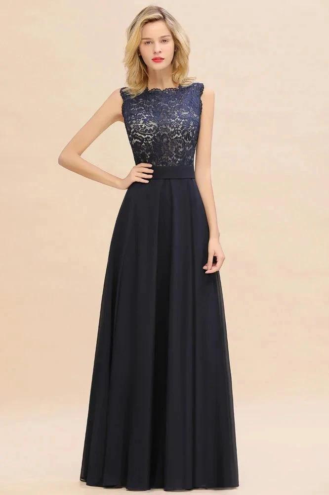 Sleeveless A-line Evening Maxi Gown Lace Appliques Floor Length Bridesmaid Dress Formal Party Gown by misshow.com