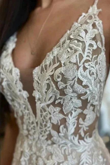 Sleeveless A-Line Floor Length Spaghetti Straps Wedding Dress by misshow.com