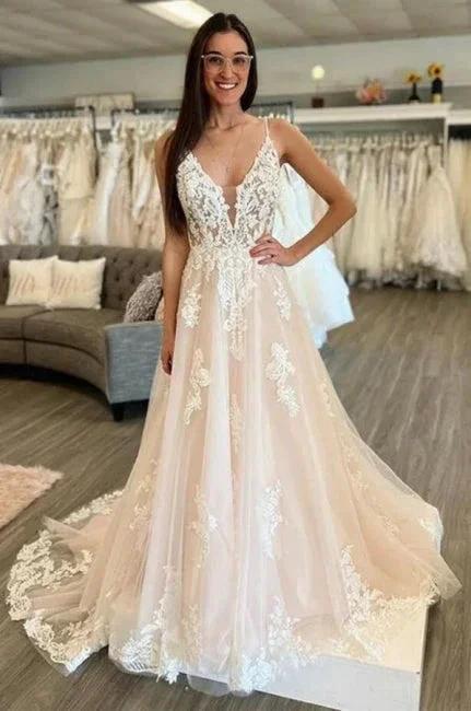 Sleeveless A-Line Floor Length Spaghetti Straps Wedding Dress by misshow.com