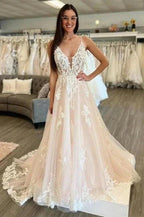 Sleeveless A-Line Floor Length Spaghetti Straps Wedding Dress by misshow.com