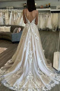Sleeveless A-Line Floor Length Spaghetti Straps Wedding Dress by misshow.com