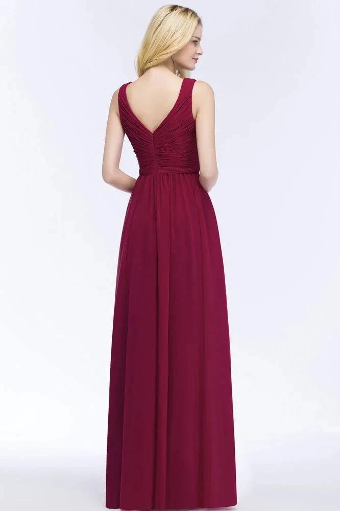 Sleeveless A-line V-neck Ruffled Chiffon Bridesmaid Dresses Floor Length Party Dress by misshow.com