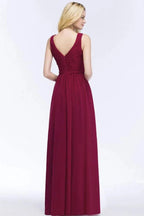 Sleeveless A-line V-neck Ruffled Chiffon Bridesmaid Dresses Floor Length Party Dress by misshow.com