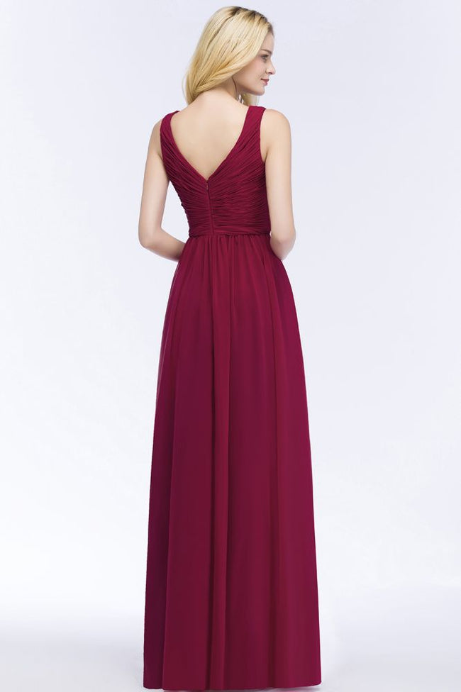 Sleeveless A-line V-neck Ruffled Chiffon Bridesmaid Dresses Floor Length Party Dress Main Image