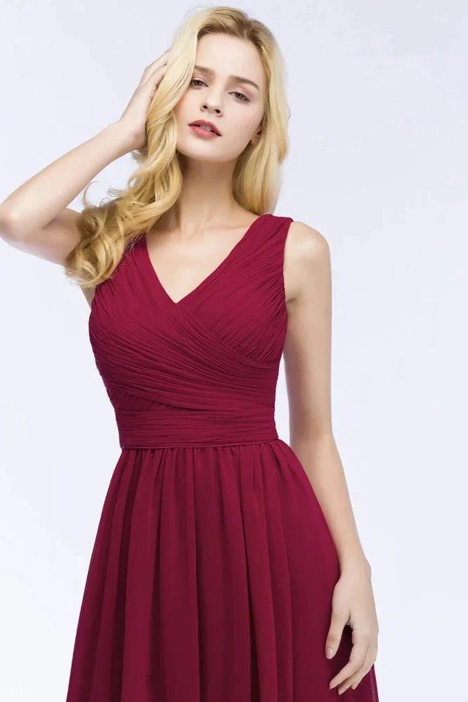 Sleeveless A-line V-neck Ruffled Chiffon Bridesmaid Dresses Floor Length Party Dress by misshow.com
