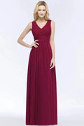 Sleeveless A-line V-neck Ruffled Chiffon Bridesmaid Dresses Floor Length Party Dress by misshow.com