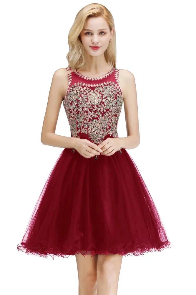 Sleeveless Aline Cocktail Party Dress Sparkly Beads Homecoming Dress by misshow.com