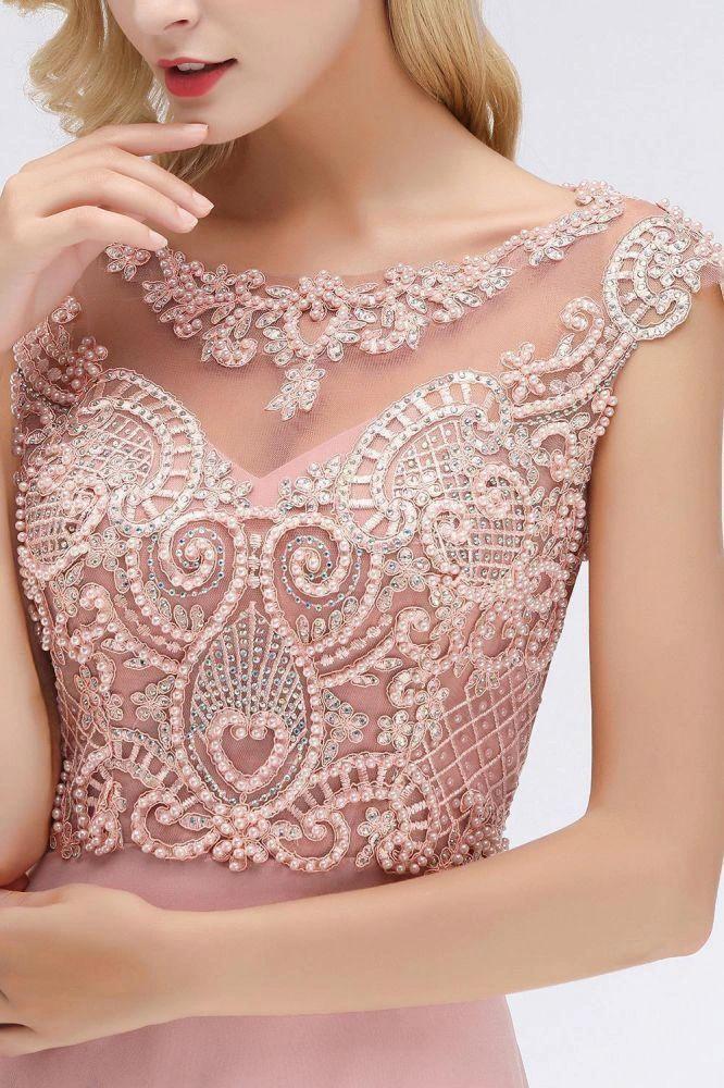 Sleeveless Aline Evening Maxi Dress Beading Crew Neck Party Dress Floor Length by misshow.com