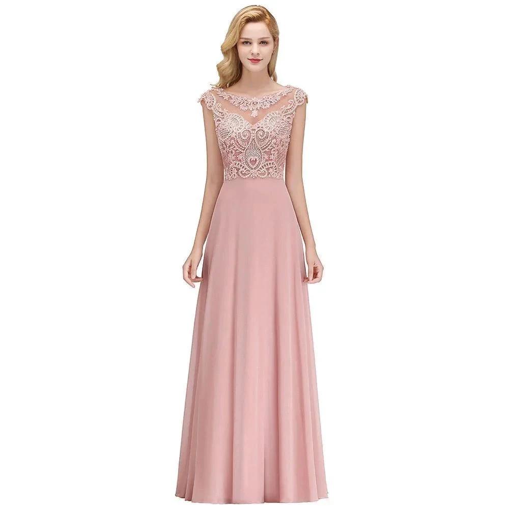 Sleeveless Aline Evening Maxi Dress Beading Crew Neck Party Dress Floor Length by misshow.com