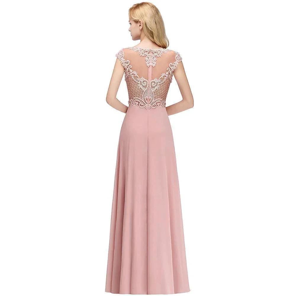 Sleeveless Aline Evening Maxi Dress Beading Crew Neck Party Dress Floor Length by misshow.com
