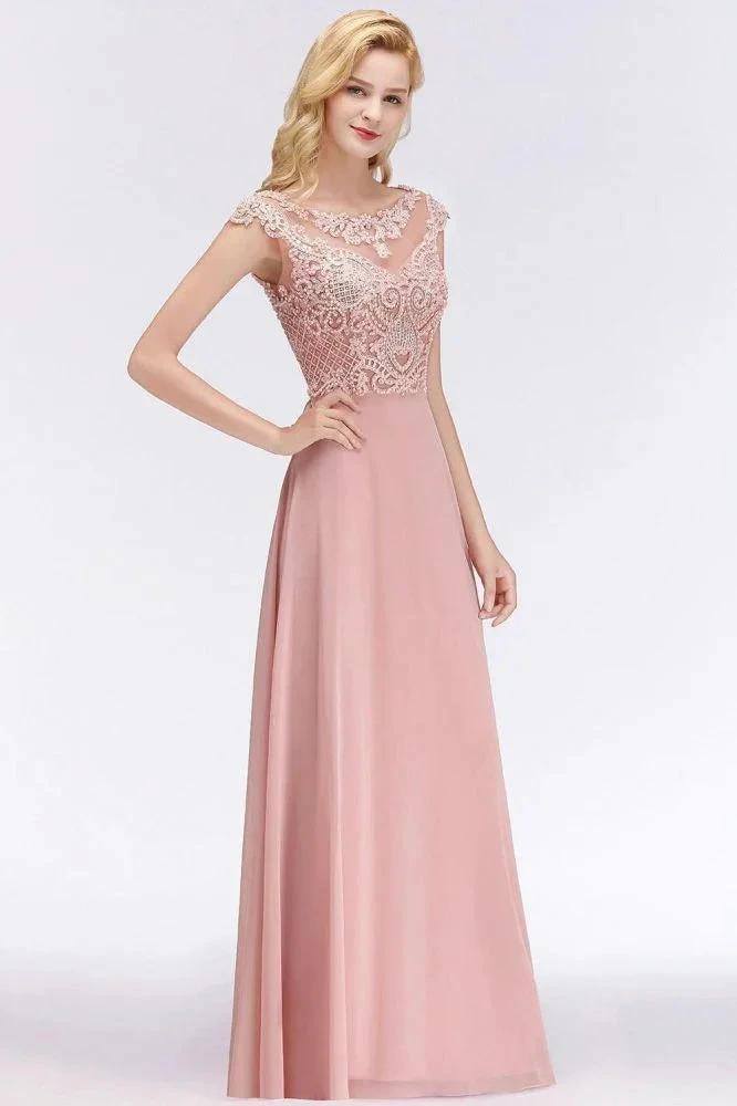 Sleeveless Aline Evening Maxi Dress Beading Crew Neck Party Dress Floor Length by misshow.com
