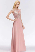 Sleeveless Aline Evening Maxi Dress Beading Crew Neck Party Dress Floor Length by misshow.com