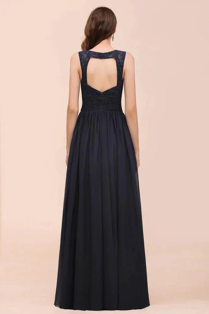 Sleeveless Black A-line Evening Maxi Dress Chiffon Bridesmaid Dress Formal Dress by misshow.com