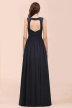 Sleeveless Black A-line Evening Maxi Dress Chiffon Bridesmaid Dress Formal Dress by misshow.com