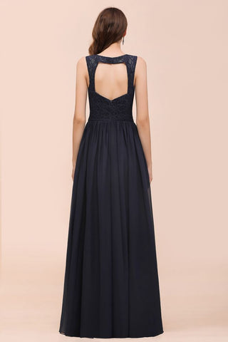 Vestido largo de noche negro sin mangas de gasa con corte en A para dama de honor, vestido formal