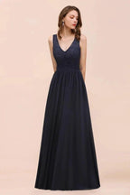 Sleeveless Black A-line Evening Maxi Dress Chiffon Bridesmaid Dress Formal Dress by misshow.com