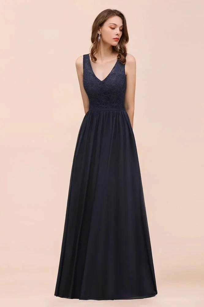 Sleeveless Black A-line Evening Maxi Dress Chiffon Bridesmaid Dress Formal Dress by misshow.com