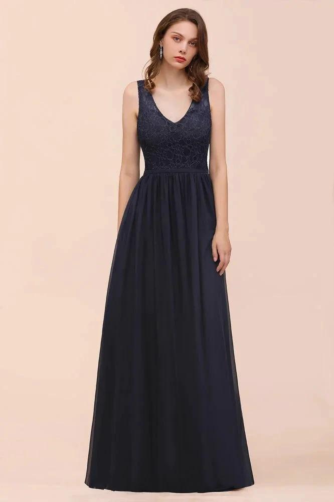 Sleeveless Black A-line Evening Maxi Dress Chiffon Bridesmaid Dress Formal Dress by misshow.com