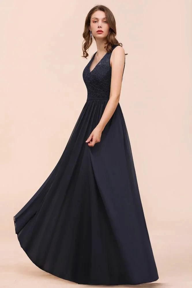 Sleeveless Black A-line Evening Maxi Dress Chiffon Bridesmaid Dress Formal Dress by misshow.com