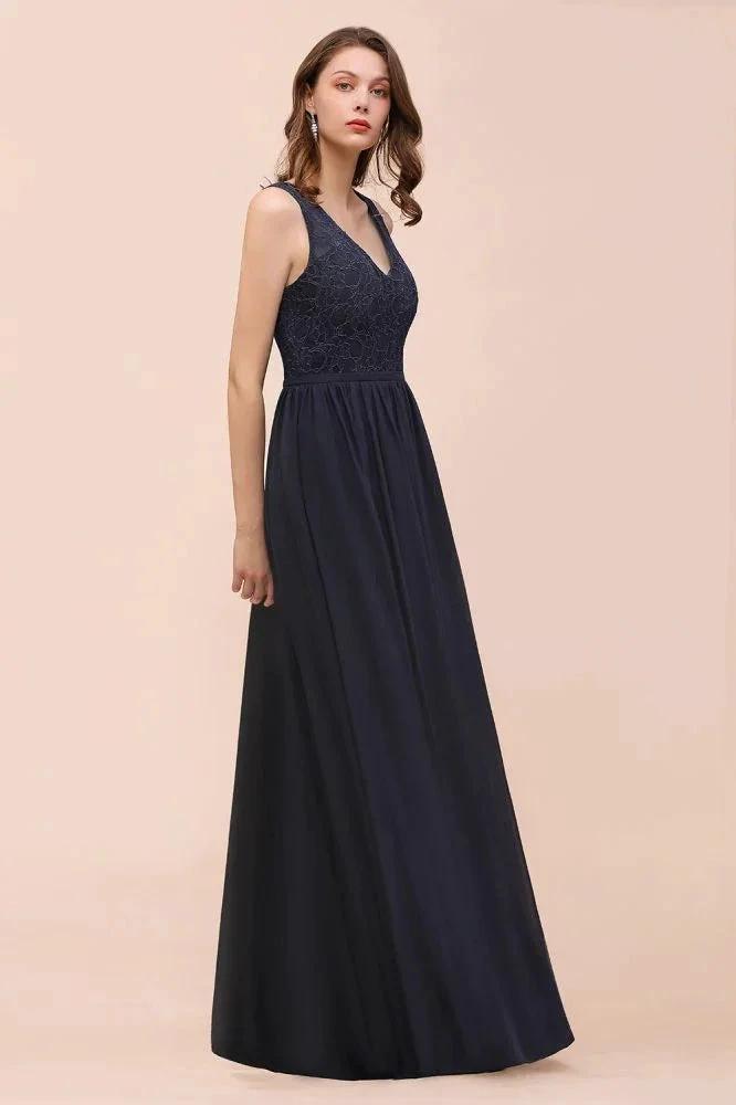 Sleeveless Black A-line Evening Maxi Dress Chiffon Bridesmaid Dress Formal Dress by misshow.com