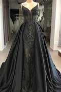 Sleeveless Black Evening Gowns with Lace Charming Mermaid Sweep Train by misshow.com