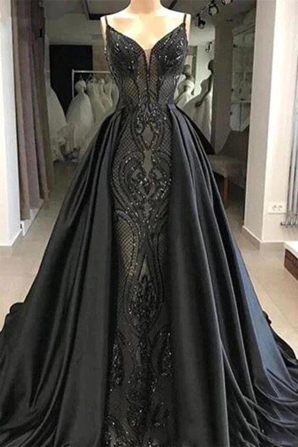 Sleeveless Black Evening Gowns with Lace Charming Mermaid Sweep Train by misshow.com