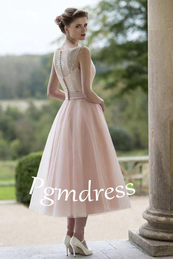 Sleeveless Blush Pretty Flower Length Tulle Fall Wedding Dress WD079 by pgmdress