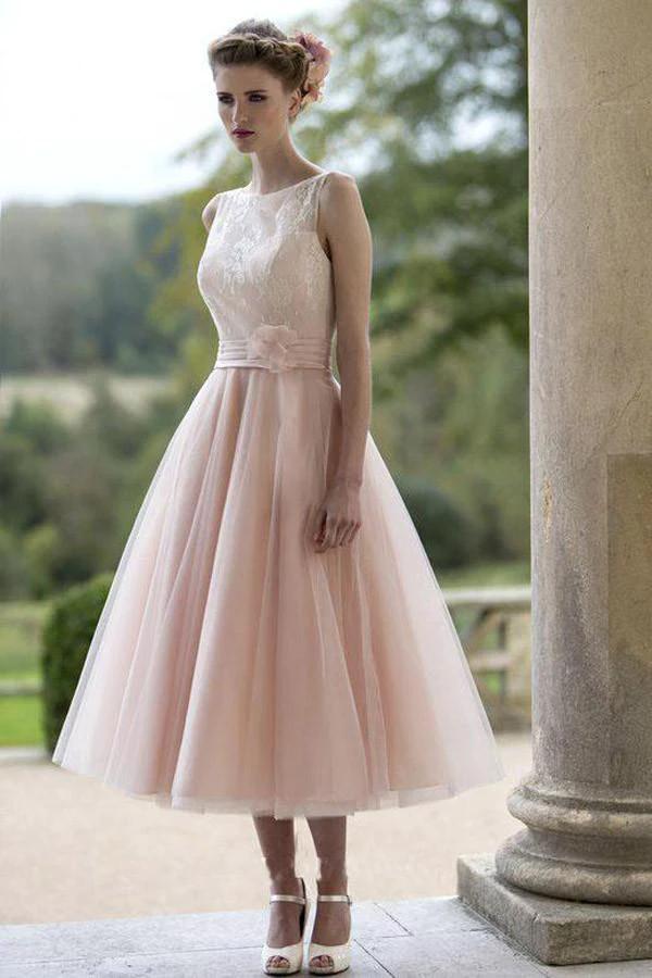 Sleeveless Blush Pretty Flower Length Tulle Fall Wedding Dress WD079 by pgmdress