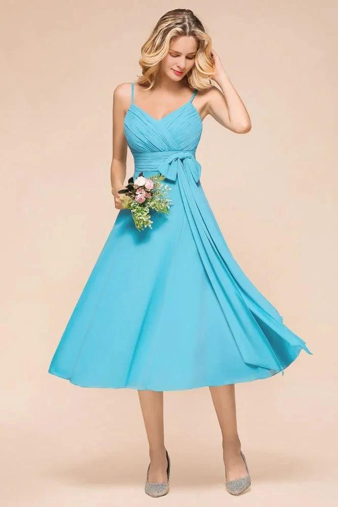Sleeveless Chiffon Ankle Length Bridesmaid Dress Mini Beach Wedding Guest Dress by misshow.com