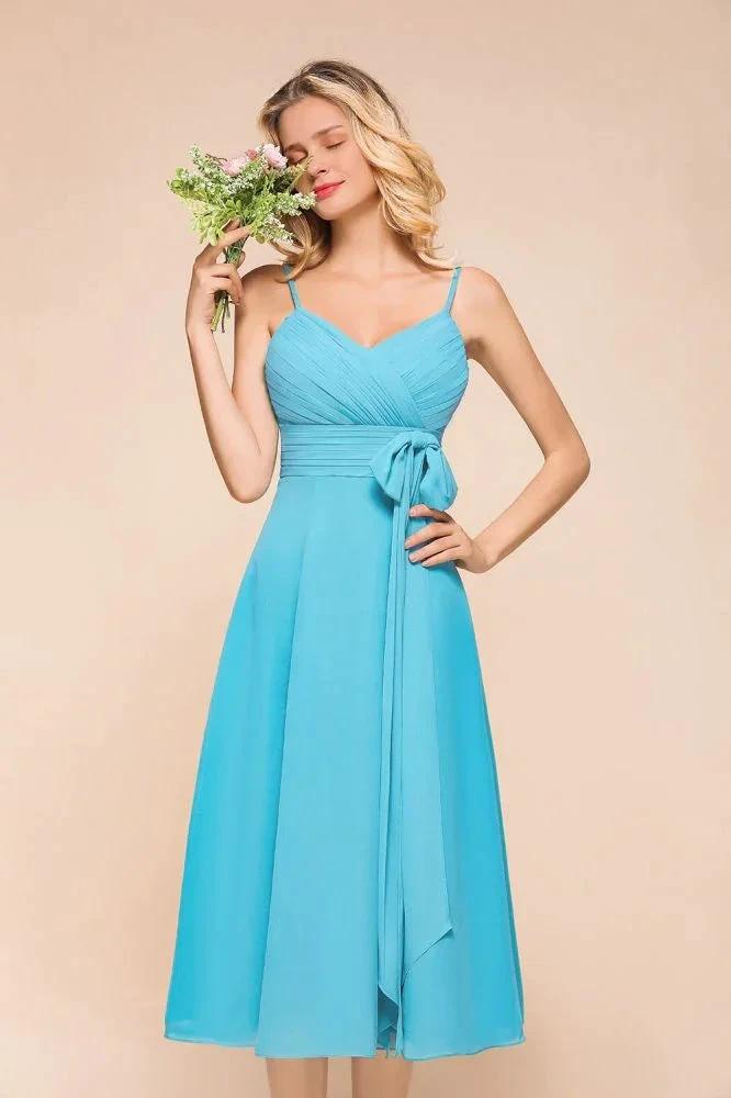 Sleeveless Chiffon Ankle Length Bridesmaid Dress Mini Beach Wedding Guest Dress by misshow.com