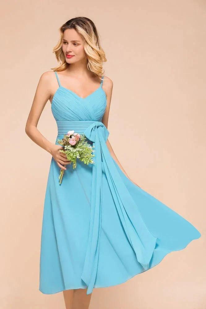 Sleeveless Chiffon Ankle Length Bridesmaid Dress Mini Beach Wedding Guest Dress by misshow.com