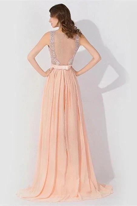 Sleeveless Chiffon Beading Evening Party Dress Crew Neck aline Bridesmaid Dress by misshow.com
