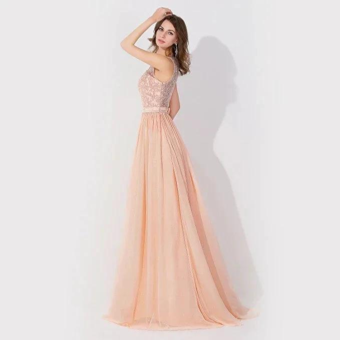 Sleeveless Chiffon Beading Evening Party Dress Crew Neck aline Bridesmaid Dress by misshow.com