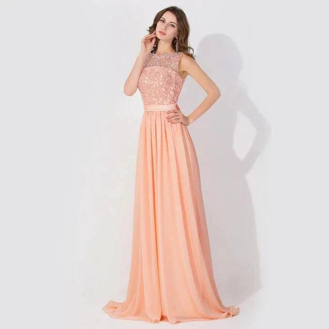 Sleeveless Chiffon Beading Evening Party Dress Crew Neck aline Bridesmaid Dress by misshow.com