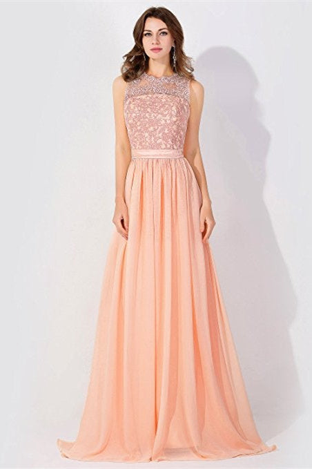 Sleeveless Chiffon Beading Evening Party Dress Crew Neck aline Bridesmaid Dress Hover Image