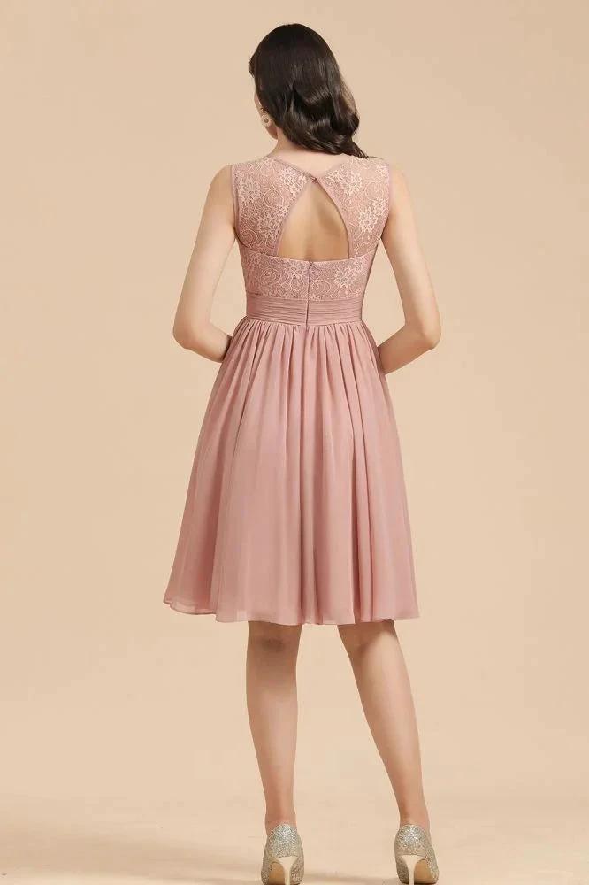 Sleeveless Crew neck Lace Chiffon Party Dress Mini Bridesmaid Dress by misshow.com