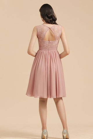 Vestido de fiesta de gasa con cuello redondo y encaje sin mangas, minivestido de dama de honor